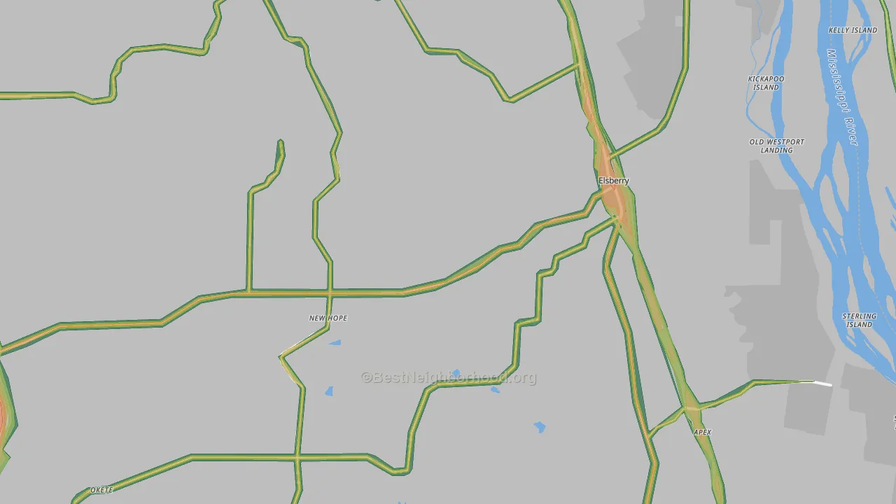 Elsberry, MO Map of Noise Levels in Elsberry