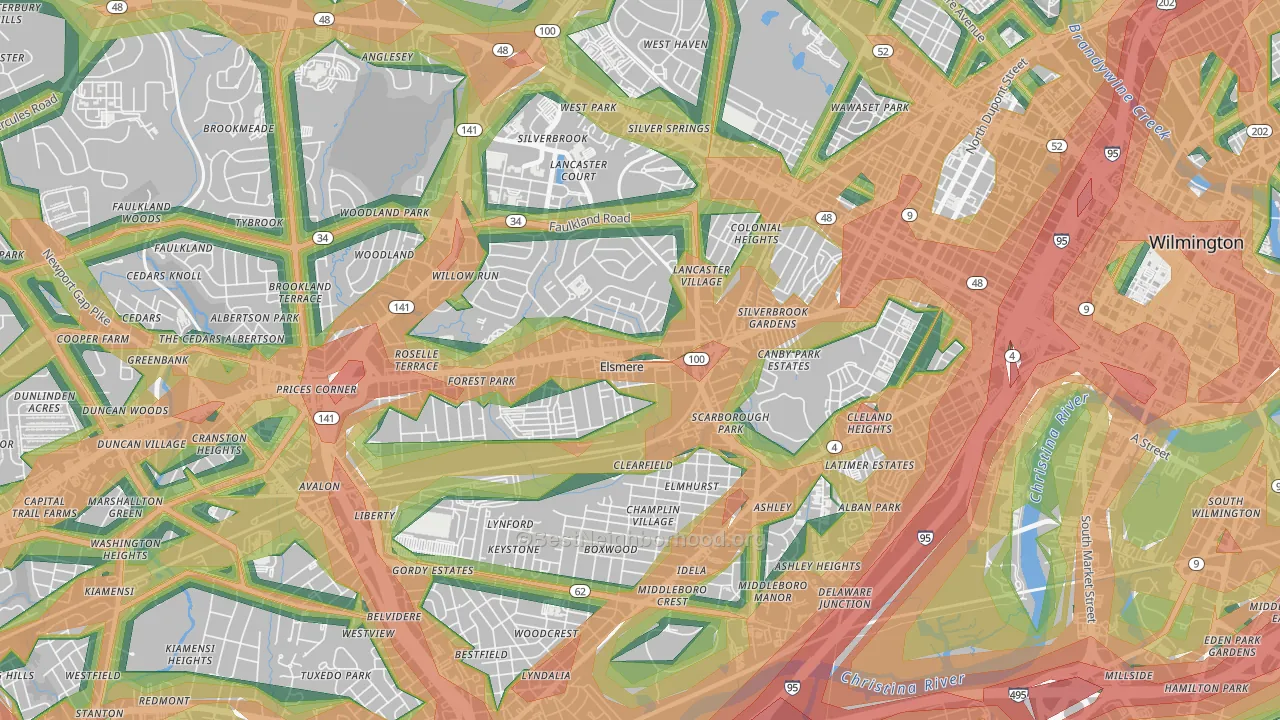 Elsmere, DE Map of Noise Levels in Elsmere