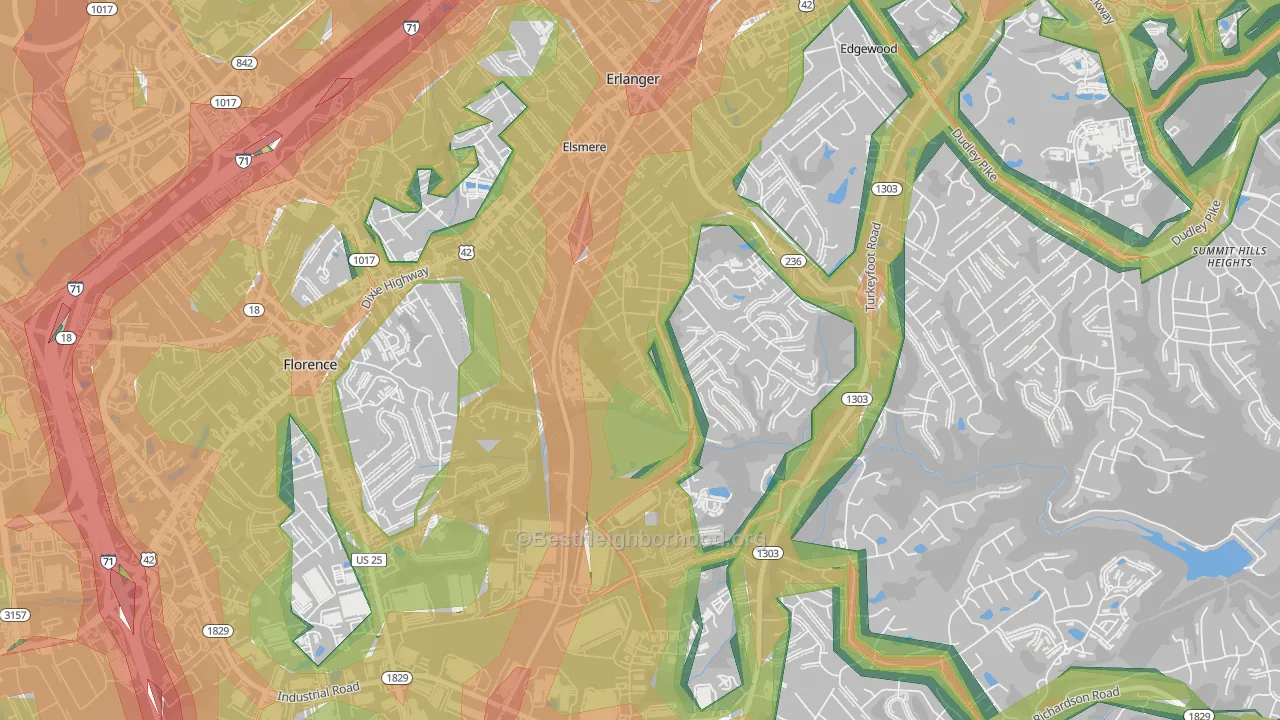 Elsmere, KY Map of Noise Levels in Elsmere