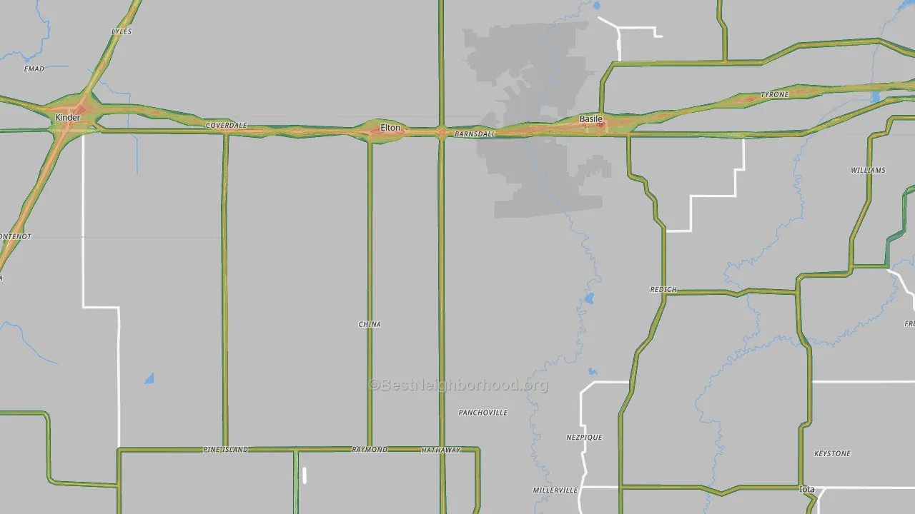 Elton, LA Map of Noise Levels in Elton
