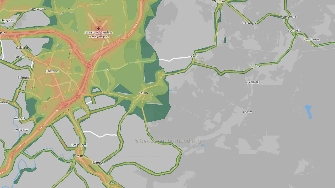 Elton, PA Map of Noise Levels in Elton