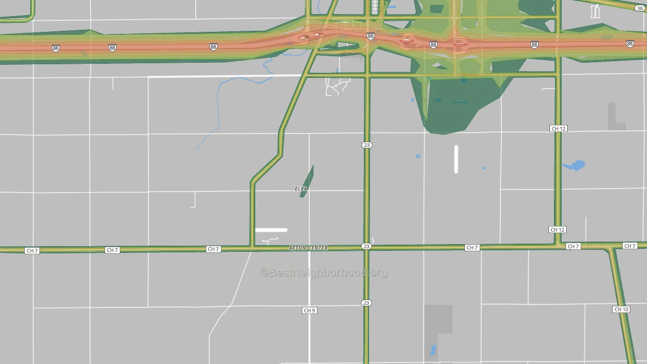 Elva, IL Map of Noise Levels in Elva