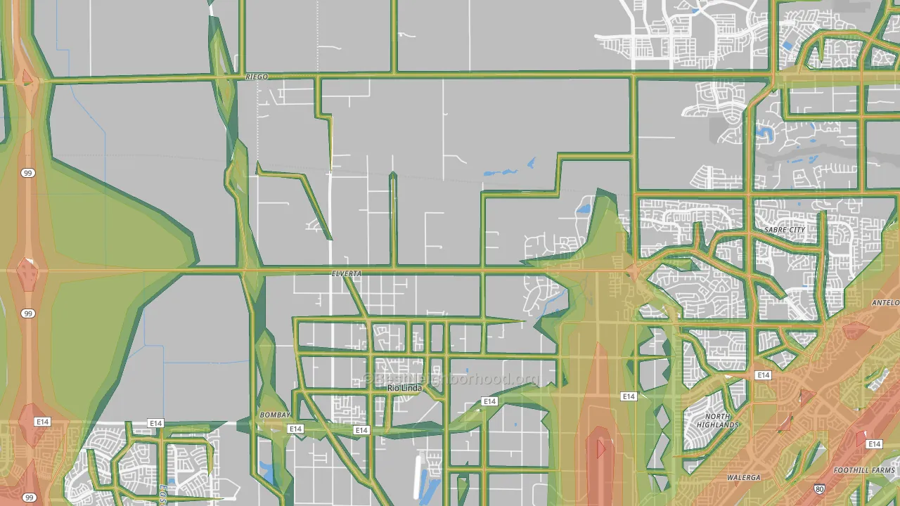 Elverta, CA Map of Noise Levels in Elverta