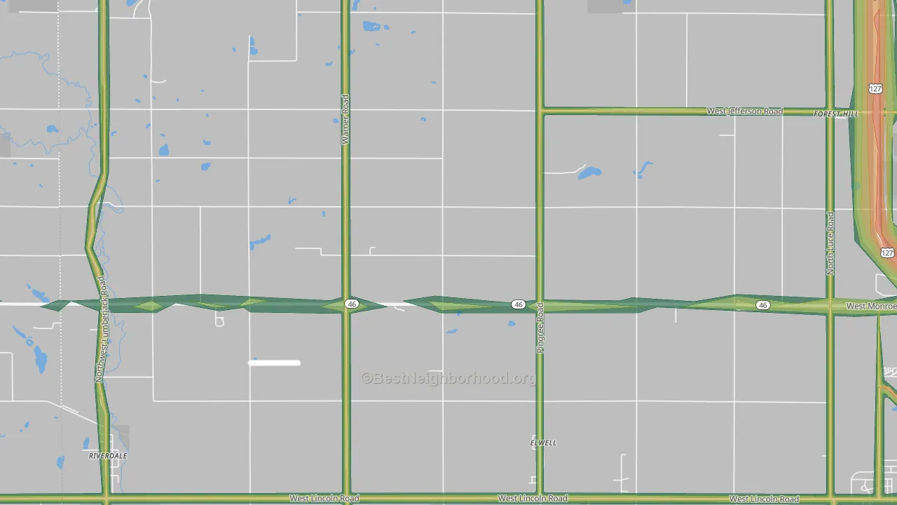 Elwell, MI Map of Noise Levels in Elwell