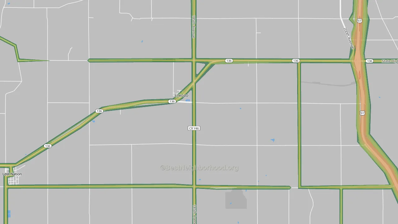 Elwood, IA Map of Noise Levels in Elwood