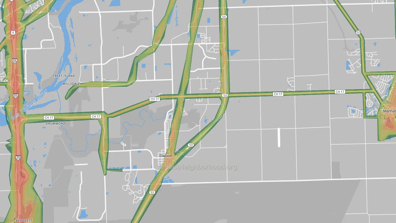 Elwood, IL Map of Noise Levels in Elwood