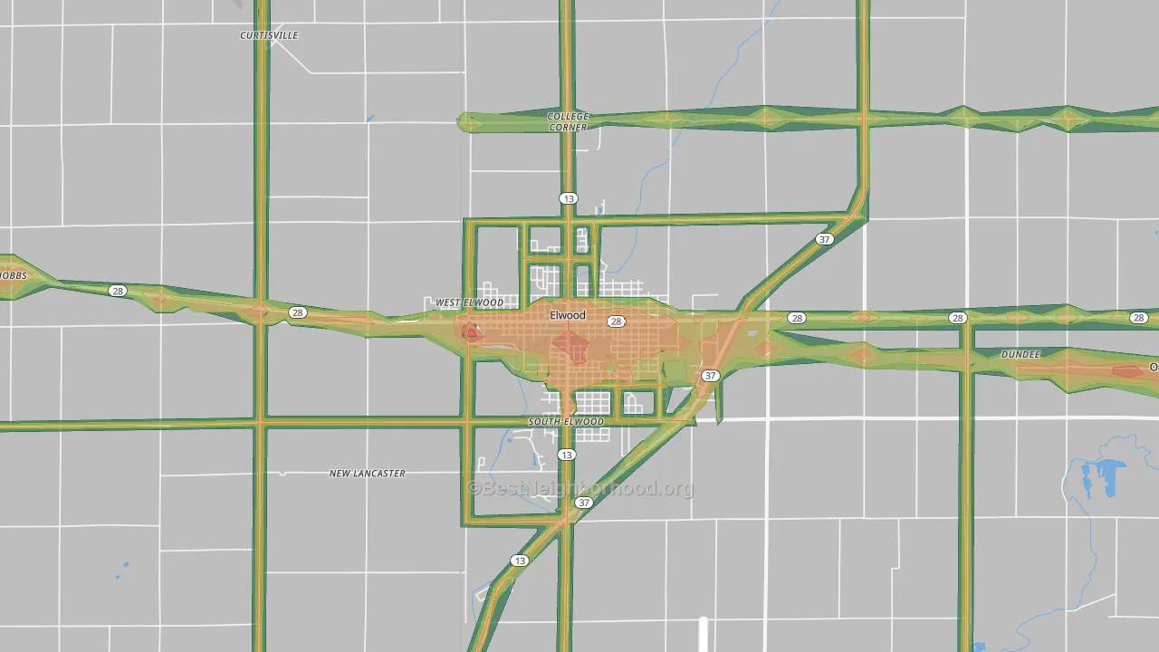 Elwood, IN Map of Noise Levels in Elwood