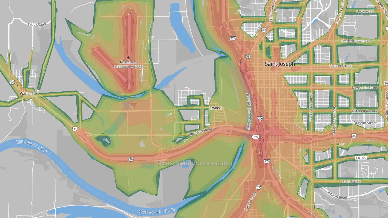 Elwood, KS Map of Noise Levels in Elwood