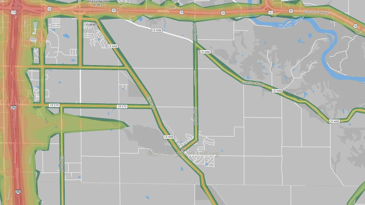 Ely, IA Map of Noise Levels in Ely