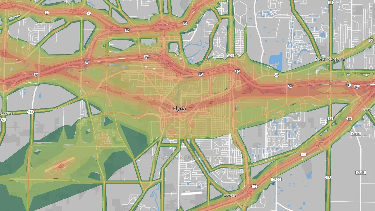 Elyria, OH Map of Noise Levels in Elyria