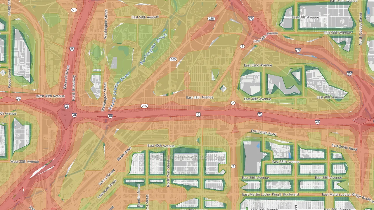 Elyria Swansea, Denver, CO Map of Noise Levels in Elyria Swansea