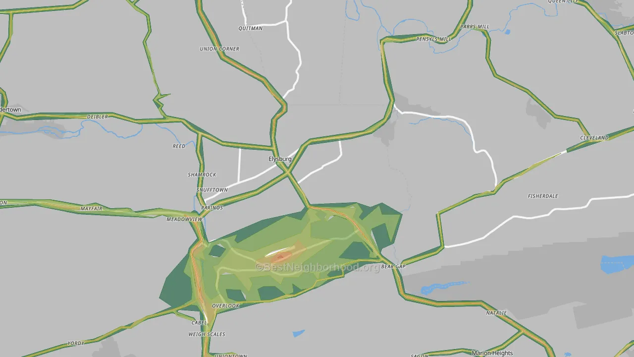 Elysburg, PA Map of Noise Levels in Elysburg