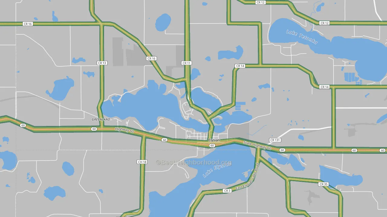 Elysian, MN Map of Noise Levels in Elysian