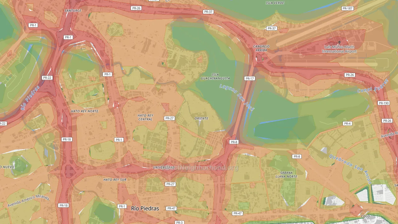 Embalse San Jose, San Juan, PR Map of Noise Levels in Embalse San Jose