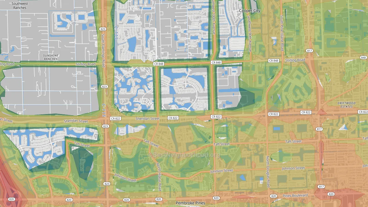 Embassy Lakes, Cooper City, FL Map of Noise Levels in Embassy Lakes