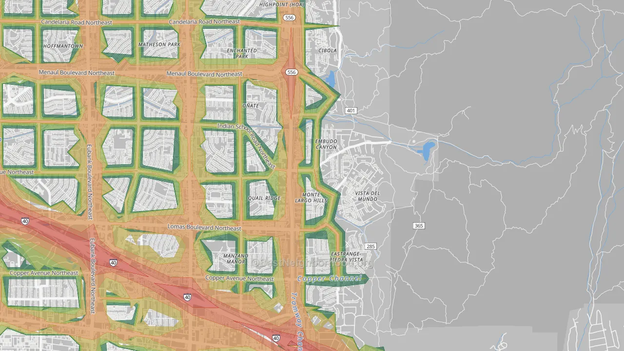 Embudo Canyon, Albuquerque, NM Map of Noise Levels in Embudo Canyon