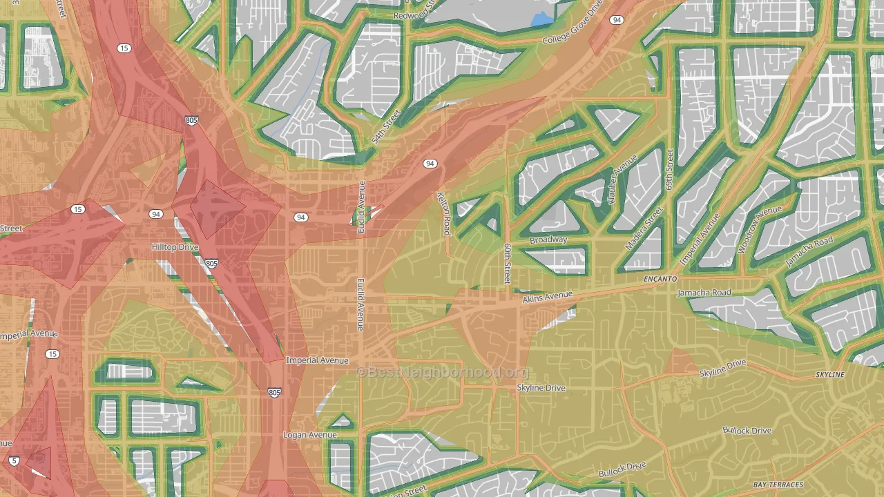 Emerald Hills, San Diego, CA Map of Noise Levels in Emerald Hills