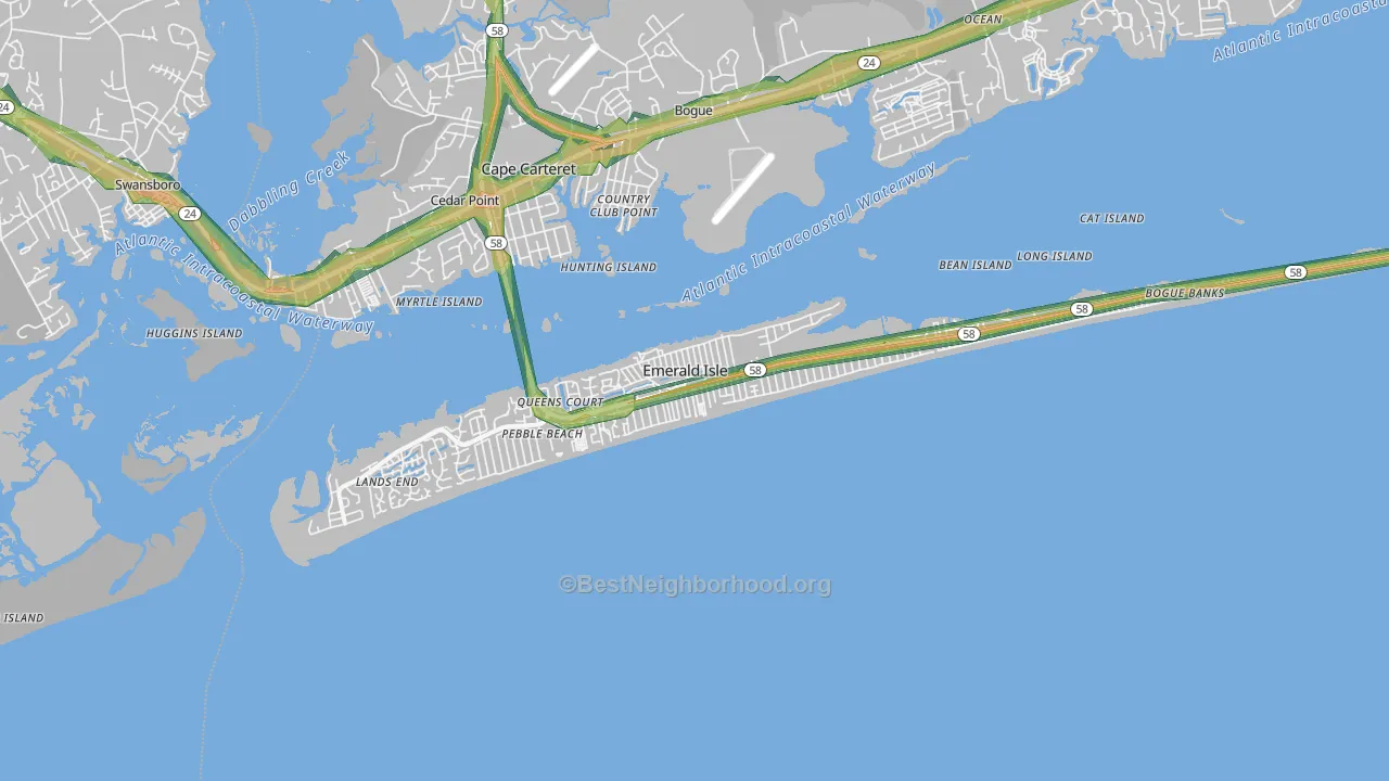 Emerald Isle, NC Map of Noise Levels in Emerald Isle