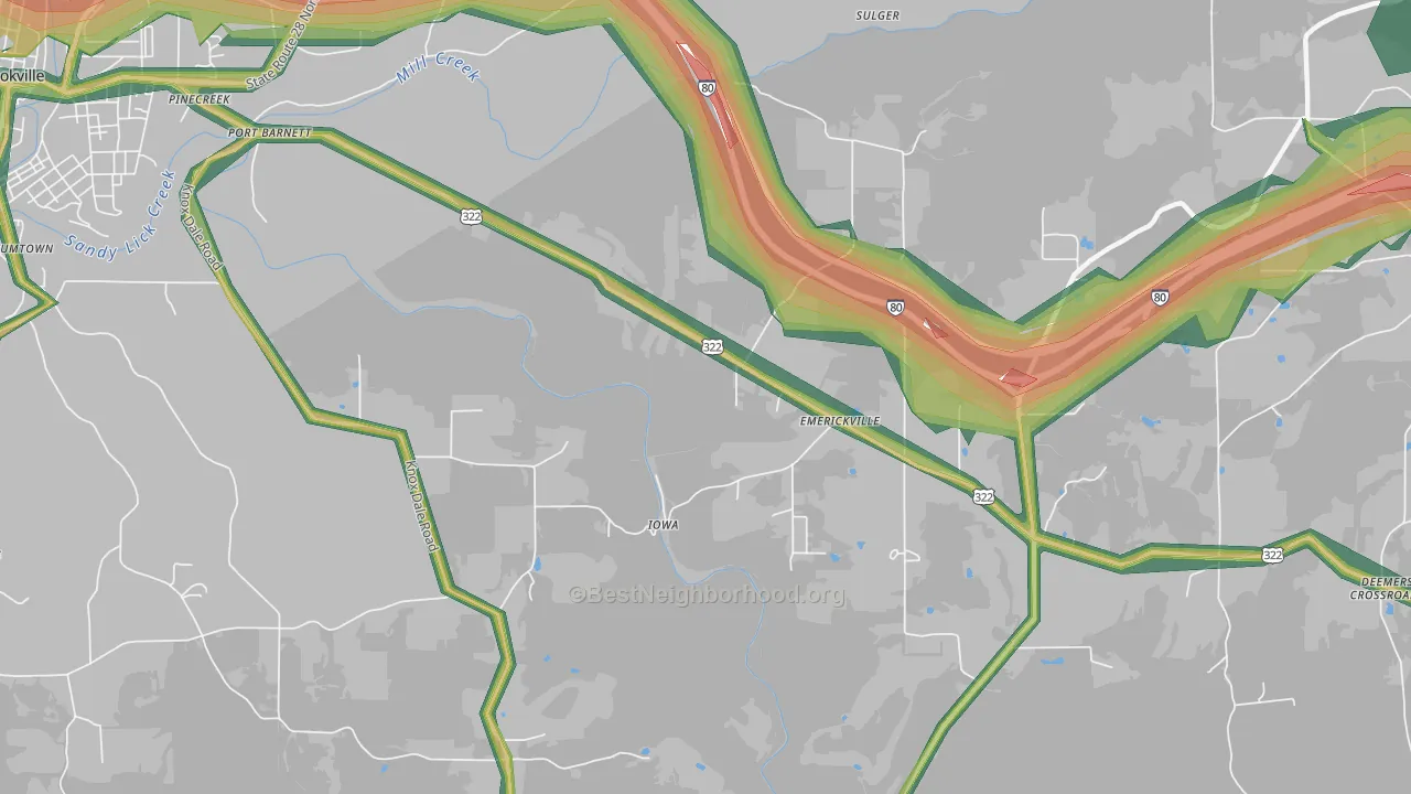 Emerickville, PA Map of Noise Levels in Emerickville