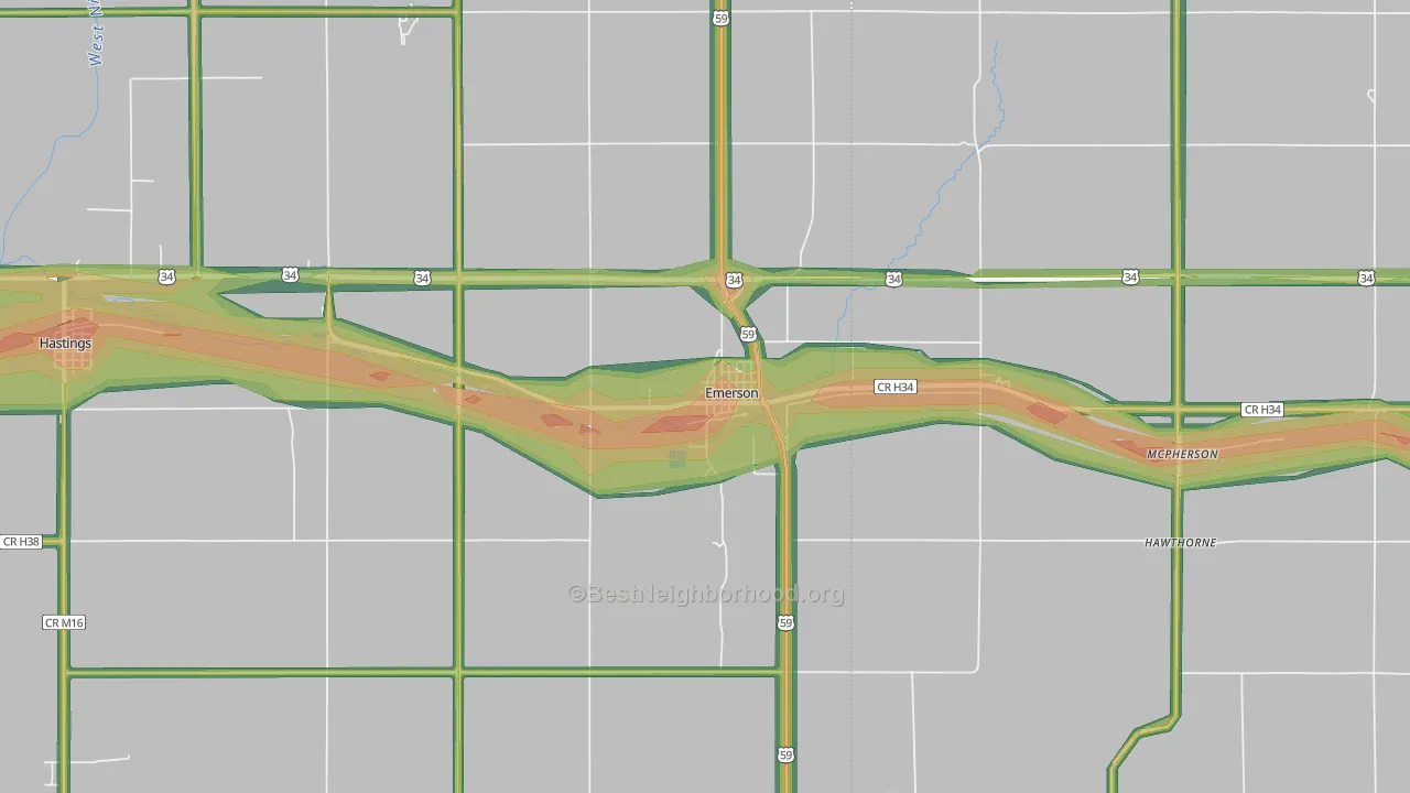 Emerson, IA Map of Noise Levels in Emerson