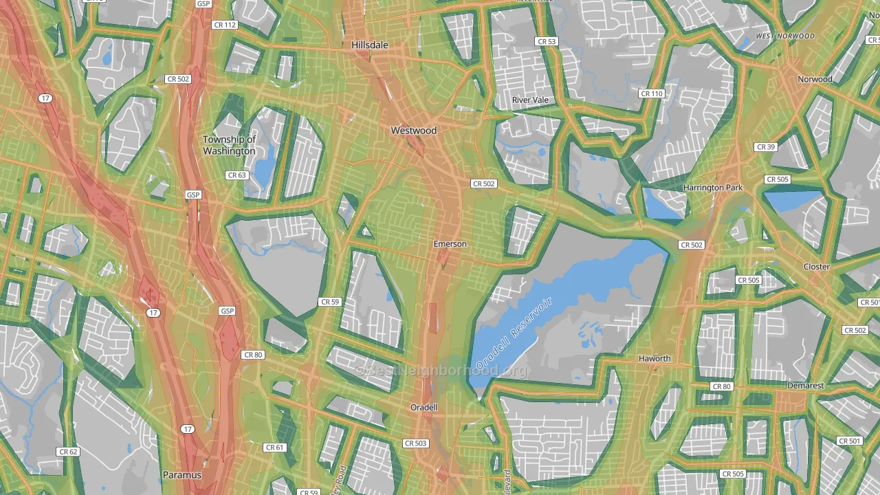 Emerson, NJ Map of Noise Levels in Emerson