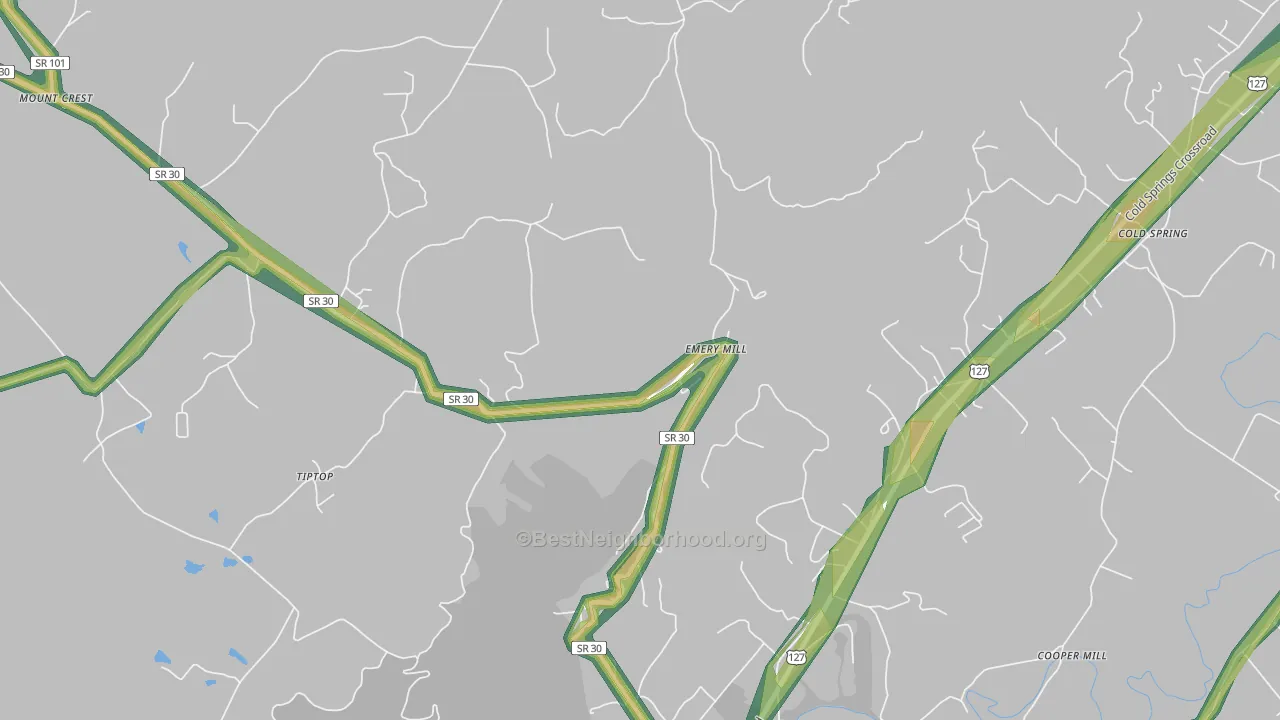 Emery Mill, TN Map of Noise Levels in Emery Mill