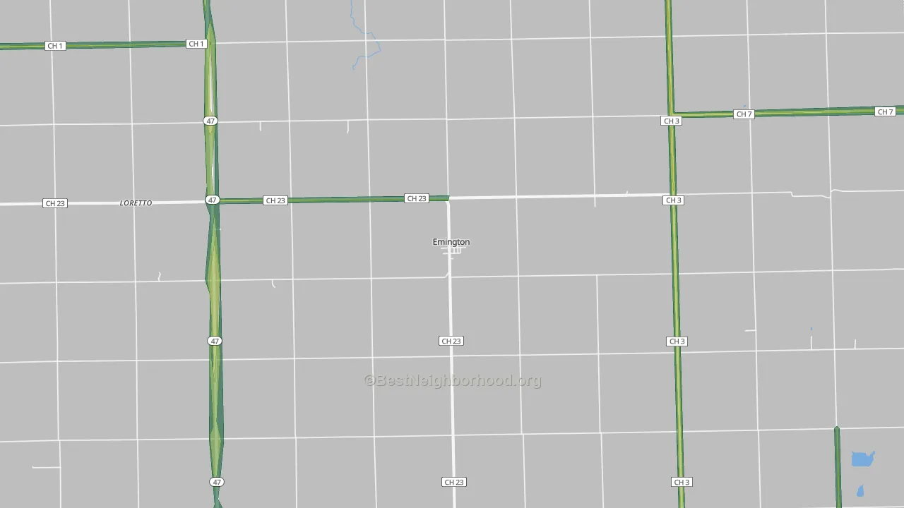 Emington, IL Map of Noise Levels in Emington
