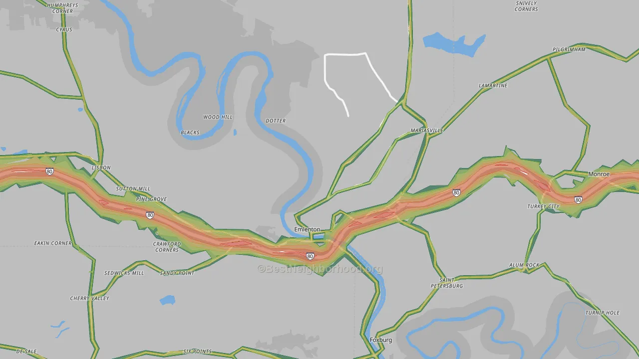 Emlenton, PA Map of Noise Levels in Emlenton