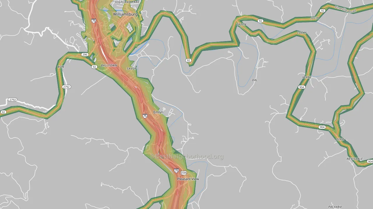 Emlyn, KY Map of Noise Levels in Emlyn
