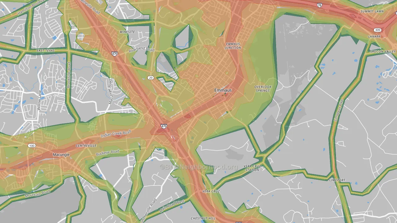 Emmaus, PA Map of Noise Levels in Emmaus