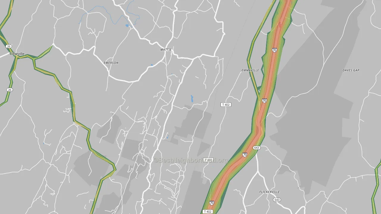 Emmaville, PA Map of Noise Levels in Emmaville