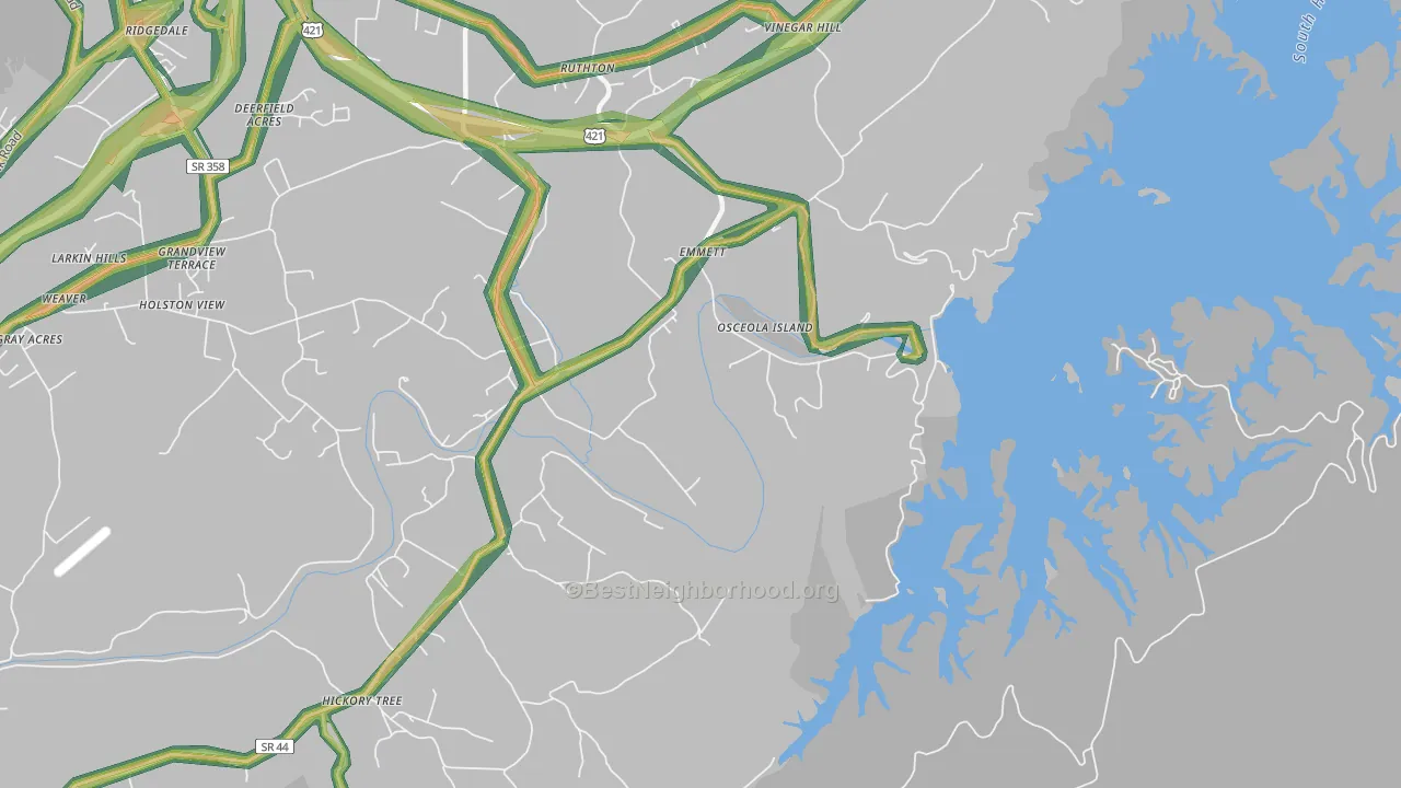 Emmett, TN Map of Noise Levels in Emmett