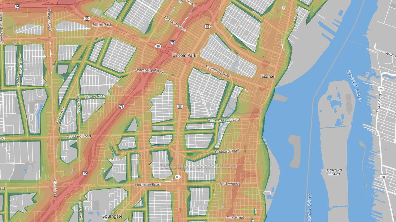 Emmons Orchard, Lincoln Park, MI Map of Noise Levels in Emmons Orchard