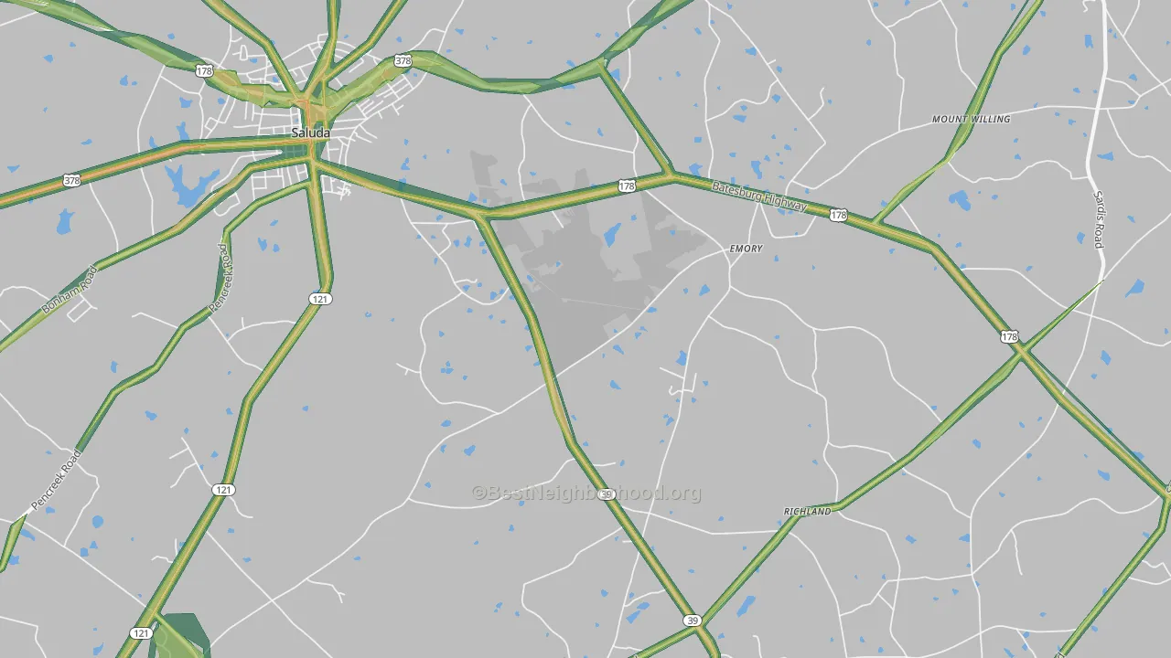 Emory, SC Map of Noise Levels in Emory