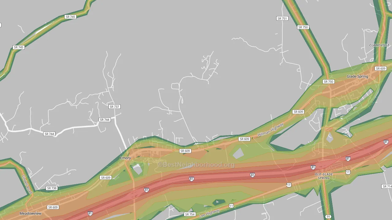 Emory, VA Map of Noise Levels in Emory