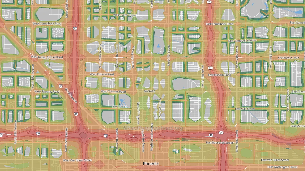 Encanto, Phoenix, AZ Map of Noise Levels in Encanto