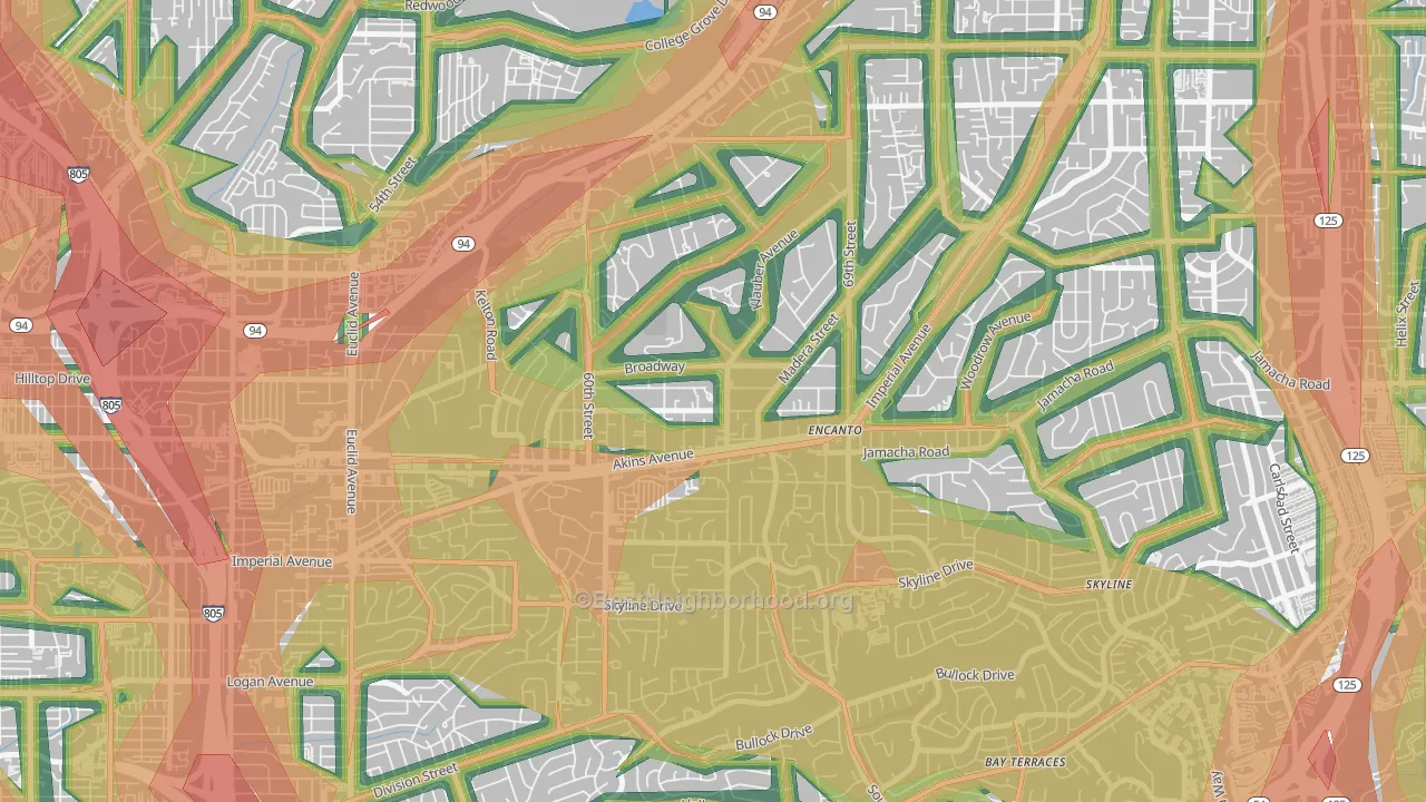 Encanto, San Diego, CA Map of Noise Levels in Encanto