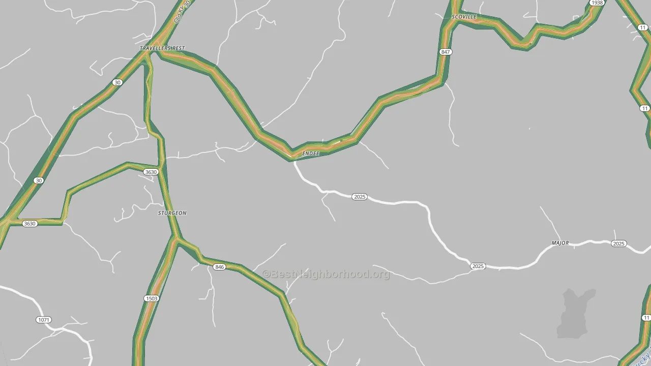 Endee, KY Map of Noise Levels in Endee