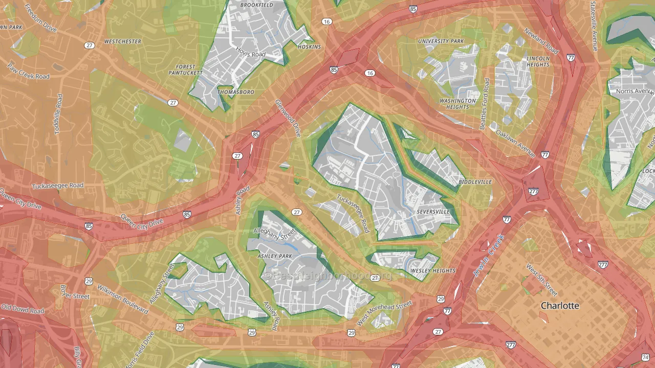 Enderly Park, Charlotte, NC Map of Noise Levels in Enderly Park