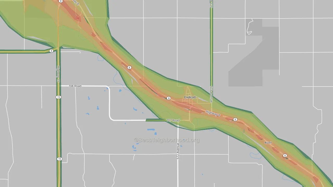 Endicott, NE Map of Noise Levels in Endicott