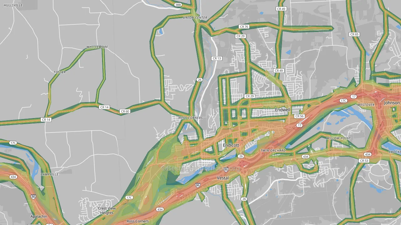 Endicott, NY Map of Noise Levels in Endicott