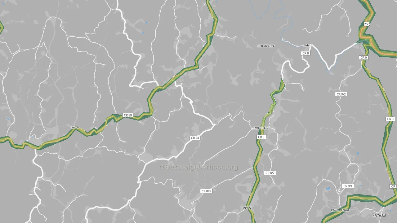Endicott, WV Map of Noise Levels in Endicott