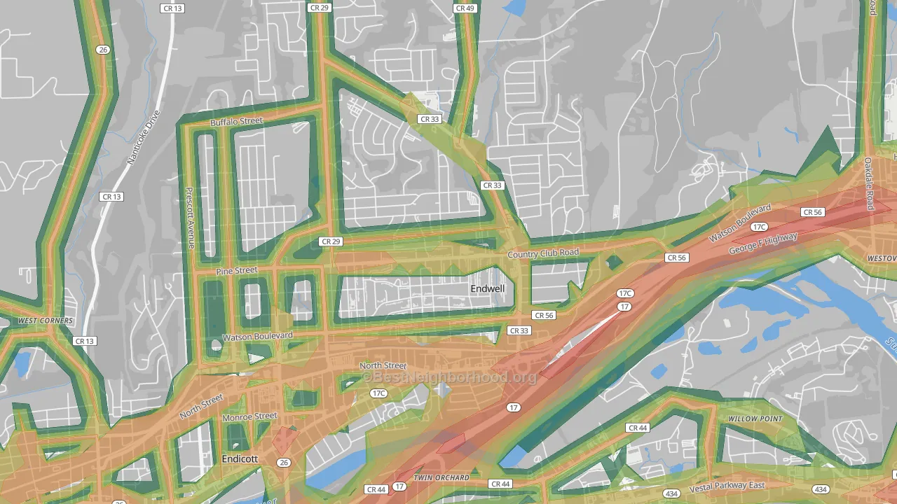 Endwell, NY Map of Noise Levels in Endwell