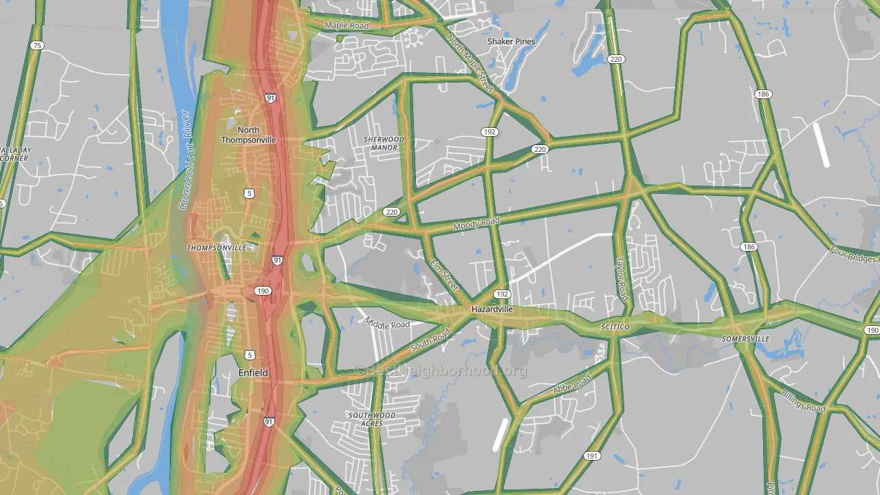 Enfield, CT Map of Noise Levels in Enfield