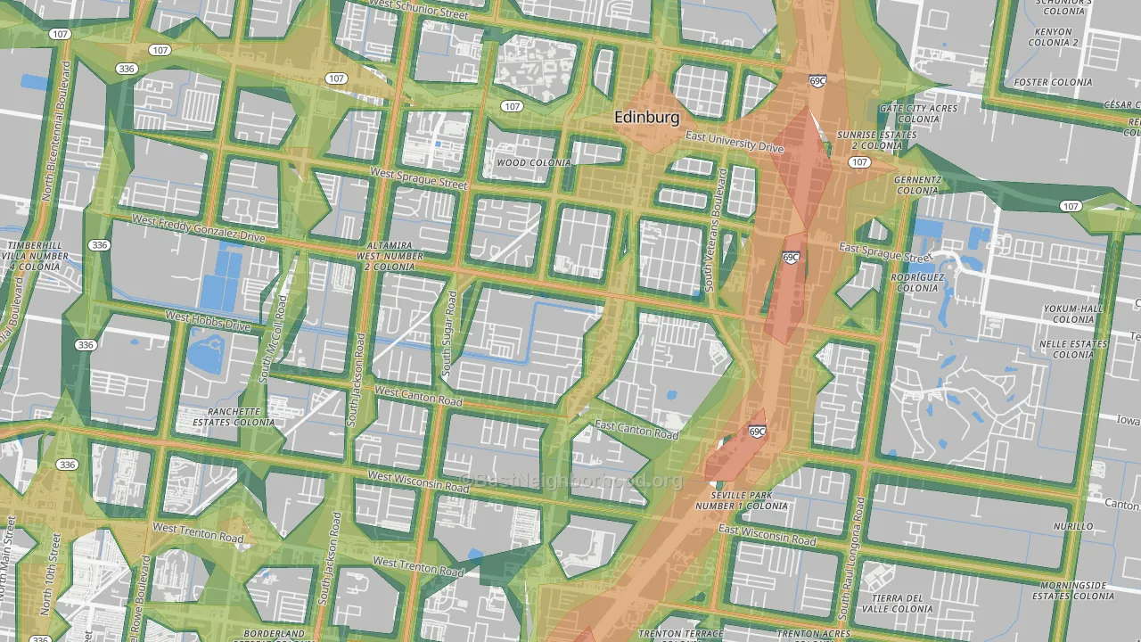 Enfield Estates, Edinburg, TX Map of Noise Levels in Enfield Estates