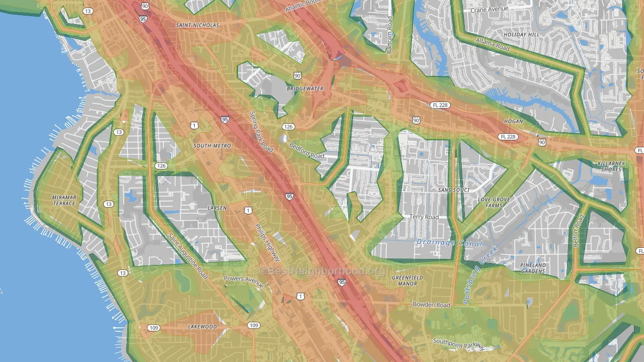 Englewood, Jacksonville, FL Map of Noise Levels in Englewood