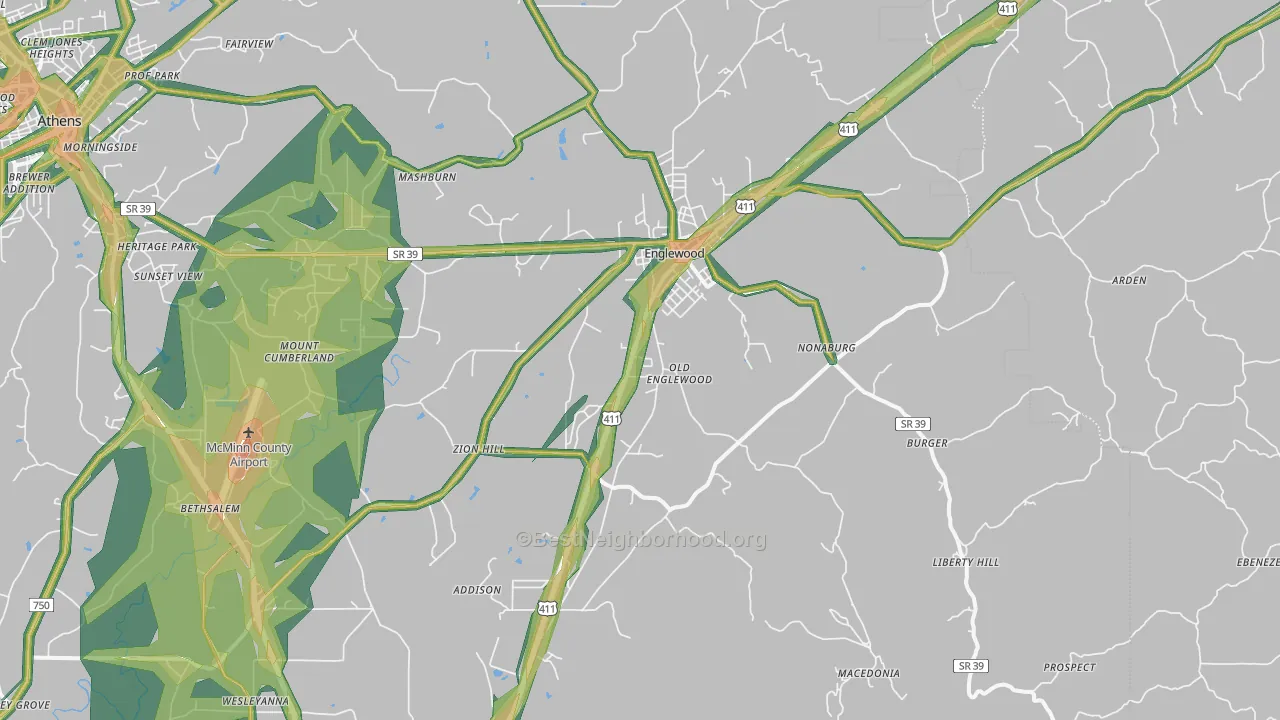 Englewood, TN Map of Noise Levels in Englewood