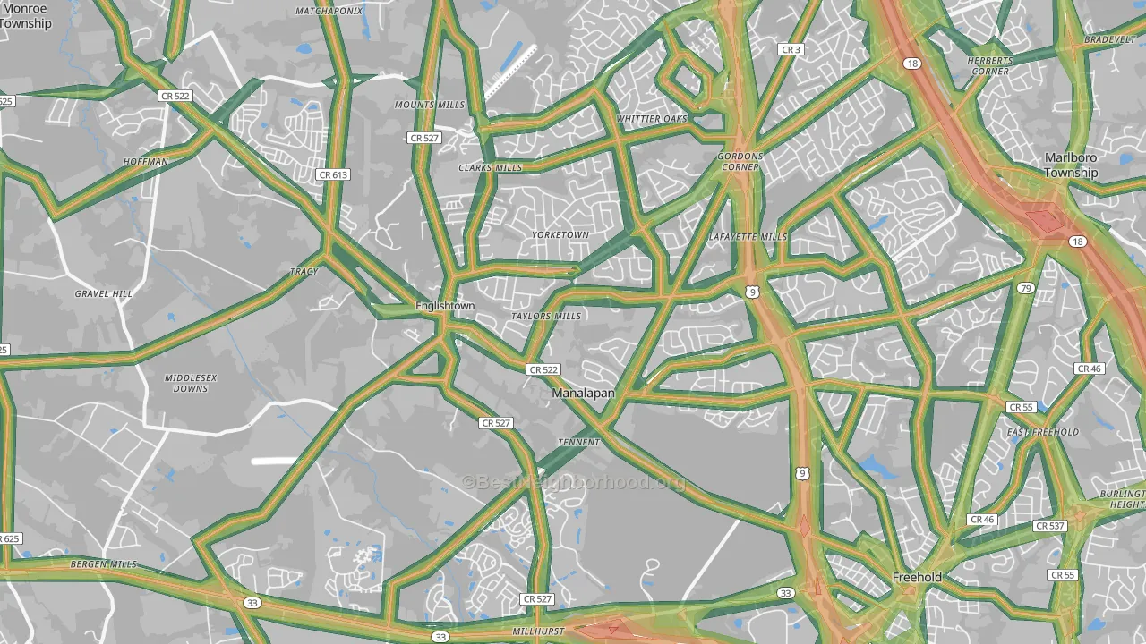 Englishtown, NJ Map of Noise Levels in Englishtown