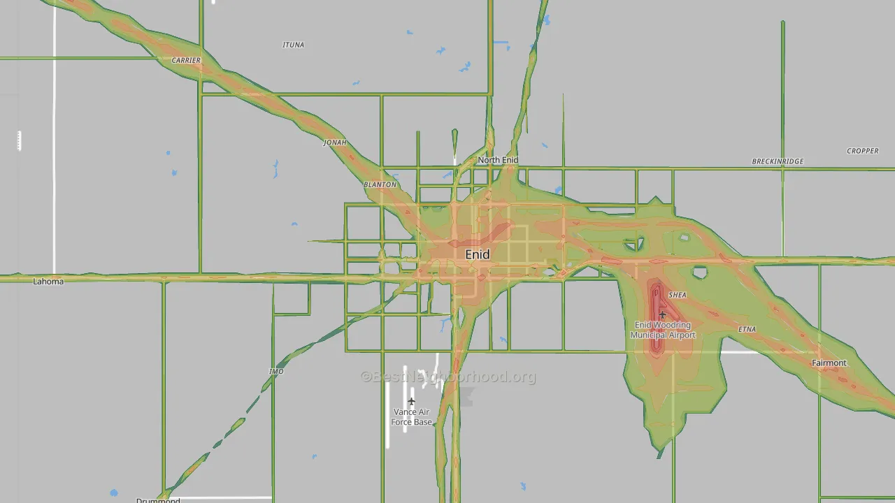 Enid, OK Map of Noise Levels in Enid