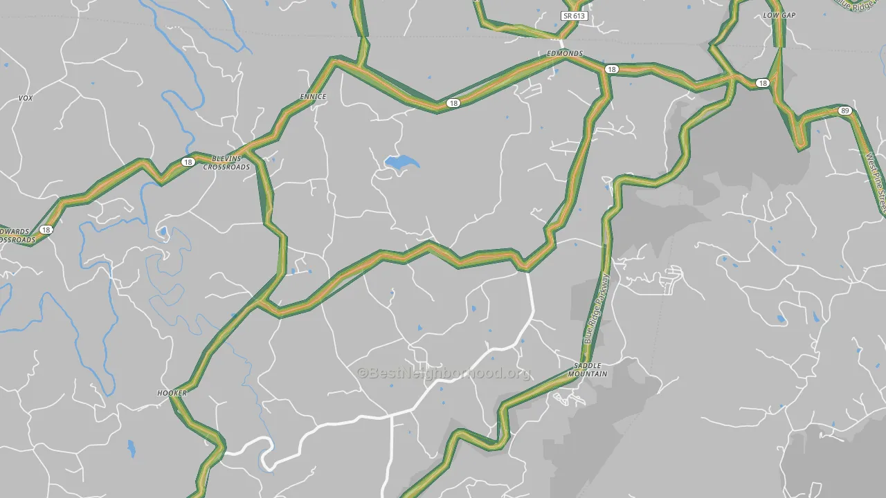 Ennice, NC Map of Noise Levels in Ennice